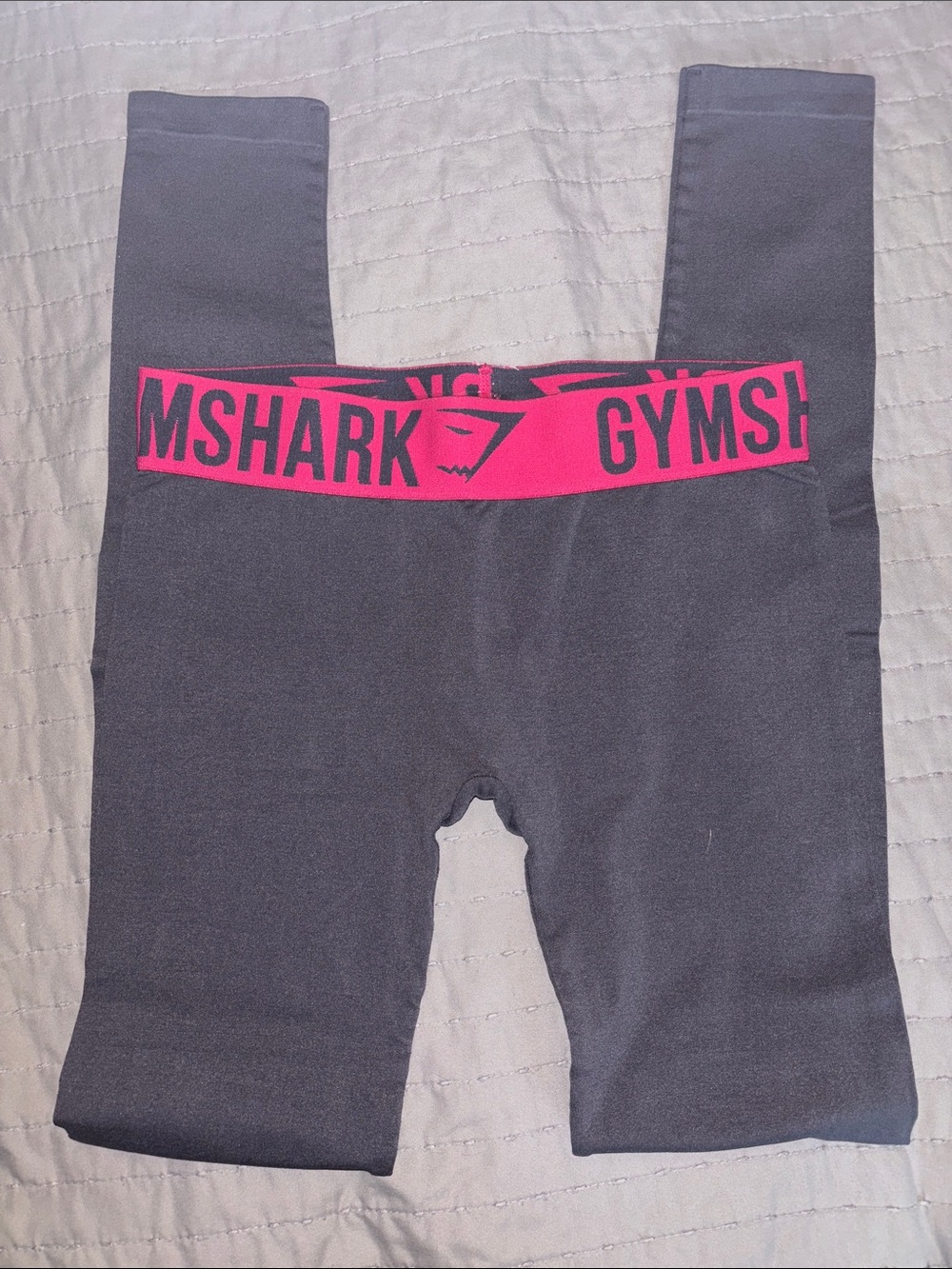Gymshark Gray Leggings with Hot Pink Logo Waistband